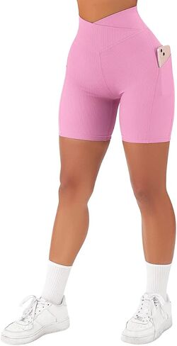 SUUKSESS Women Cross Workout Shorts with Pockets 5" High Waist Booty Biker Short in Kuwait