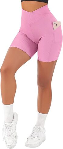 SUUKSESS Women Cross Workout Shorts with Pockets 5" High Waist Booty Biker Short in Kuwait