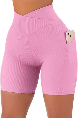 SUUKSESS Women Cross Workout Shorts with Pockets 5" High Waist Booty Biker Short in Kuwait