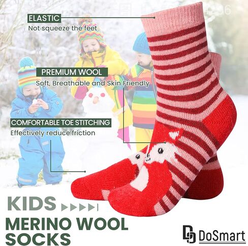 DoSmart Children's Winter Warm Wool Solid Color Socks Kids Boy Girls Hiking Thermal Boot Crew Socks 6 Pairs in Kuwait