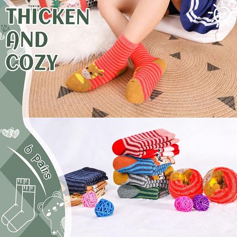 DoSmart Children's Winter Warm Wool Solid Color Socks Kids Boy Girls Hiking Thermal Boot Crew Socks 6 Pairs in Kuwait