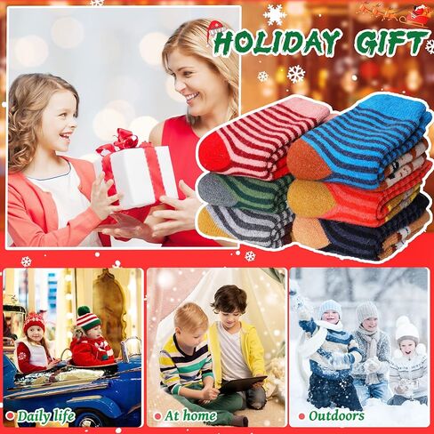DoSmart Children's Winter Warm Wool Solid Color Socks Kids Boy Girls Hiking Thermal Boot Crew Socks 6 Pairs in Kuwait