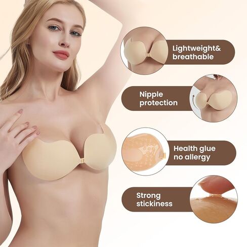 حمالات صدر لاصقة من DUDUFIT للنساء، حمالات صدر غير مرئية بدون حمالات للنساء ملابس بدون ظهر، حمالة صدر لاصقة من السيليكون قابلة لإعادة الاستخدام in Saudi Arabia