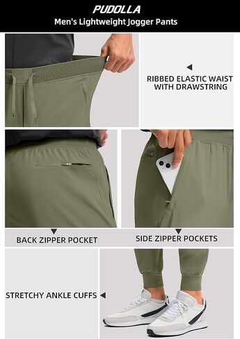 Pudolla Mens Joggers with Zipper Pockets Lightweight Sweatpants Workout Athletic Pants for Gym Running Golf in Saudi Arabia