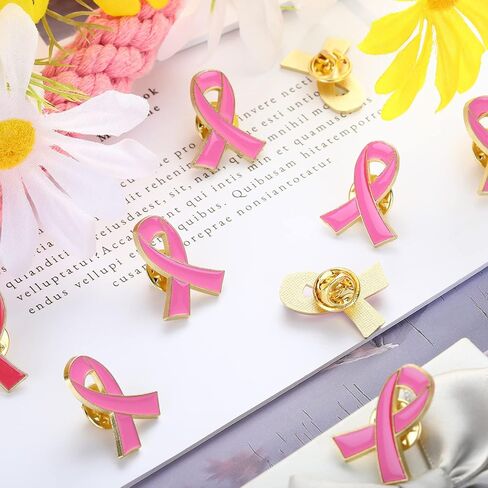 Pink Ribbon Brooch Pins Hope Ribbon Lapel Official Breast Cancer Awareness Lapel Pin, 1 x 0.78 inch in Saudi Arabia