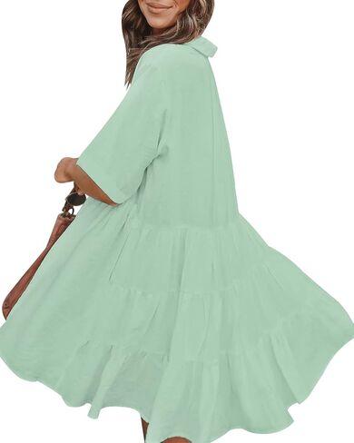 PYGFEMR Women's Short Sleeve Babydoll Dress Button Down Dresses with Pockets in Saudi Arabia
