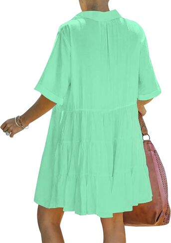 PYGFEMR Women's Short Sleeve Babydoll Dress Button Down Dresses with Pockets in Saudi Arabia