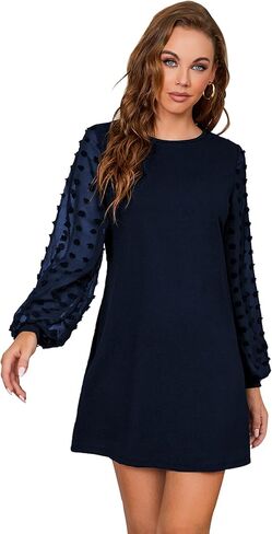 SweatyRocks Women's Elegant Mesh Contrast Long Sleeve A Line Mini Short Dress in Kuwait