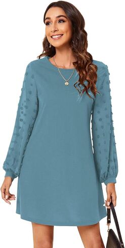 SweatyRocks Women's Elegant Mesh Contrast Long Sleeve A Line Mini Short Dress in Kuwait