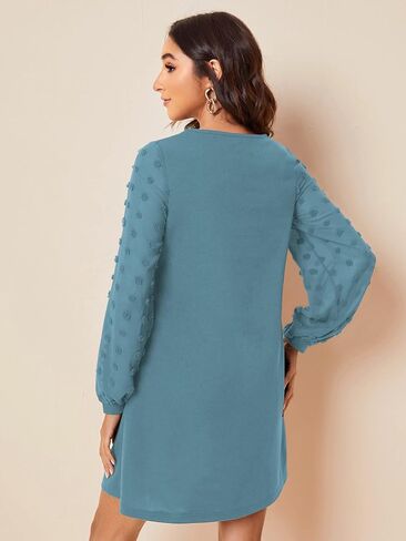 SweatyRocks Women's Elegant Mesh Contrast Long Sleeve A Line Mini Short Dress in Kuwait