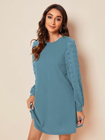 SweatyRocks Women's Elegant Mesh Contrast Long Sleeve A Line Mini Short Dress in Kuwait