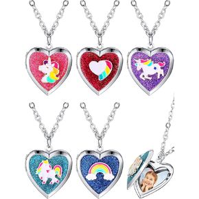 hicarer 5 قطع يونيكورن القلب المنجد قلادة الحيوان حورية البحر قوس قزح القلب تاج قلادة قلادة بريق لطيف فراشة زهرة في القلب سلسلة قلادة مجوهرات للفتيات الفتيان الاطفال عيد ميلاد in Kuwait