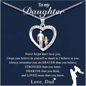 UNGENT THEM Daughter Love You Forever Heart قلادة من الأب، هدايا عيد الميلاد وعيد الحب للفتيات المراهقات والنساء