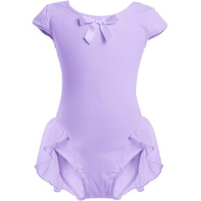 IDOPIP الفتيات قصيرة الأكمام فستان رقص الباليه Bowknot الشيفون توتو متجنب يوتار راقصة الباليه Dancewear الجمباز زي