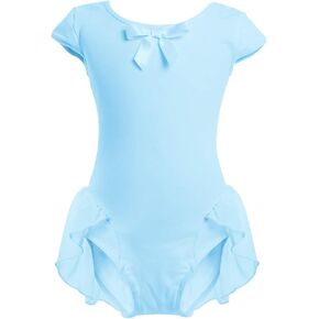 IDOPIP الفتيات قصيرة الأكمام فستان رقص الباليه Bowknot الشيفون توتو متجنب يوتار راقصة الباليه Dancewear الجمباز زي in Kuwait