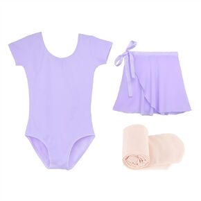 American Trends Ballet Leotards for Girls with Dance Skirt and Dance Tight Short-Sleeve Dance Dress Set