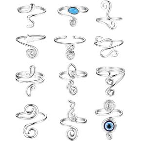 FIBO STEEL 12Pcs Adjustable Toe Rings for Women Open African Toe Rings Summer Beach Foot Jewelry