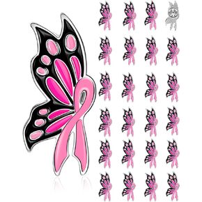 Breast Cancer Awareness Lapel Pins, Pink Ribbon Butterfly Enamel Pins, Hope Love Official Ribbon Pins, Breast Cancer Brooch for Women Girls, Charity Public and Social Event Supplies in Saudi Arabia