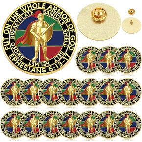 Therwen 16 Pcs Put on The Whole Armor Lapel Pins 1.18 Inch Gold Religious Brooches Christian Lapel Pins Bulk for Men Women