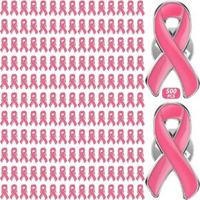 Hoteam 500 Pcs Breast Cancer Pink Ribbon Pins Breast Cancer Awareness Lapel Pin Hope Pink Ribbon Lapel Pin Charity Public Fundraiser Supplies for Breast Cancer Awareness in Kuwait