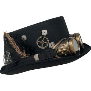 CHAPEAU TRIBE Black Steampunk Top Hat For Women With Removable Goggles Feather Halloween Vintage Hat Fancy Costume Cosplay Party Dress up Accessories For Adults Men & Women in Kuwait