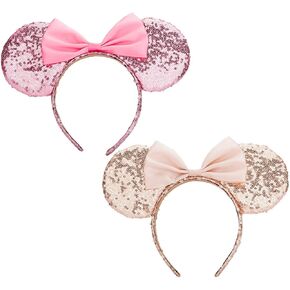 عصابة رأس على شكل أذن الفأر، قطعتان من عصابة الرأس الترتر ميني آذان، عصابة شعر لامعة لحفلات الأميرة، أغطية الرأس التنكرية ميني وميكي لتزيين الحفلات (ذهبية - عبوتان) in Kuwait