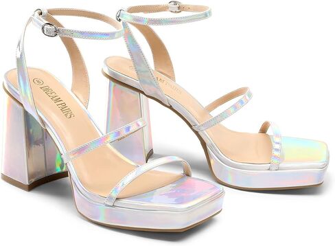 DREAM PAIRS Women's Platform Strappy Heels Open Toe Ankle Strap Square Party Sandals Y2K Dress Shoes in Saudi Arabia