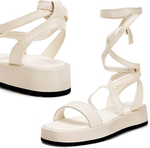 KEIIYJ Women Strappy Platform Sandals Comfortable Sole with Lace Up Cute Wedge Flatform Open Toe One Band Causal Summer in Saudi Arabia