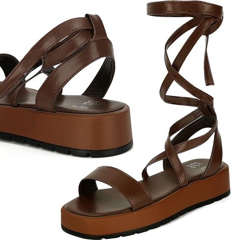 KEIIYJ Women Strappy Platform Sandals Comfortable Sole with Lace Up Cute Wedge Flatform Open Toe One Band Causal Summer in Saudi Arabia