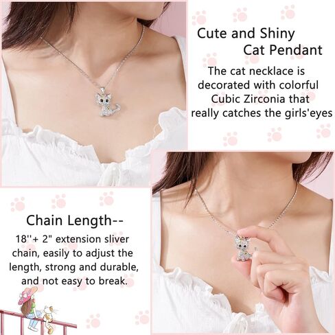 Lanqueen Kitty Cat Pendant Necklace Jewelry for Women Girls Cat Lover Gifts Daughter Loved Necklace 18+2.4 inch Chain in Kuwait