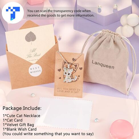 Lanqueen Kitty Cat Pendant Necklace Jewelry for Women Girls Cat Lover Gifts Daughter Loved Necklace 18+2.4 inch Chain in Kuwait