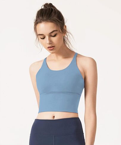 Redqenting Longline Sports Bra for Women with Removable Padded,Sexy Criss Cross Back Strappy Yoga Bras Workout Tank Tops in Kuwait