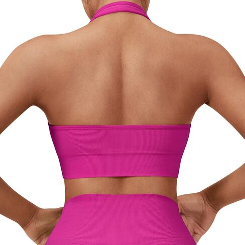 SUUKSESS Women Seamless Halter Sports Bra Open Back Padded Workout Crop Tank Tops in Kuwait