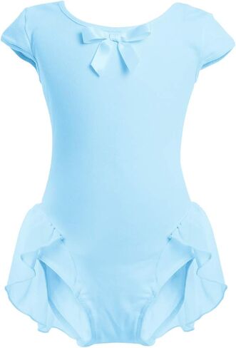IDOPIP الفتيات قصيرة الأكمام فستان رقص الباليه Bowknot الشيفون توتو متجنب يوتار راقصة الباليه Dancewear الجمباز زي in Saudi Arabia