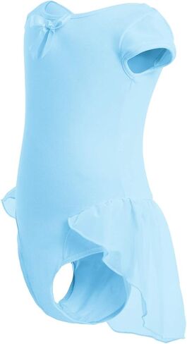 IDOPIP الفتيات قصيرة الأكمام فستان رقص الباليه Bowknot الشيفون توتو متجنب يوتار راقصة الباليه Dancewear الجمباز زي in Saudi Arabia