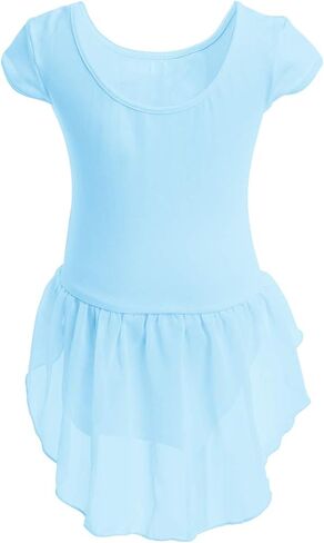IDOPIP الفتيات قصيرة الأكمام فستان رقص الباليه Bowknot الشيفون توتو متجنب يوتار راقصة الباليه Dancewear الجمباز زي in Saudi Arabia