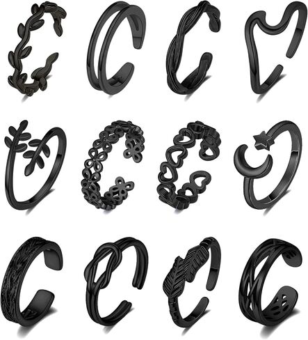KOHOTA 12PCS 18K Gold Plated Adjustable Toe Rings for women Summer Beach Open Toe Rings Set Flower Arrow Tail Pinky Band Rings Barefoot Foot Jewelry in Kuwait