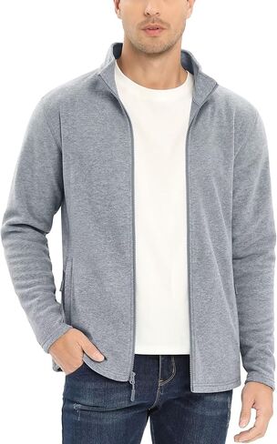 MAGCOMSEN Men's Full Zip Fleece Jacket Lightweight Stand Collar Jackets Soft Warm Windproof Casual Coats with Zipper Pockets in Saudi Arabia