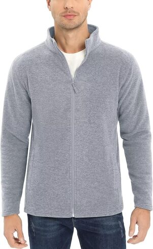 MAGCOMSEN Men's Full Zip Fleece Jacket Lightweight Stand Collar Jackets Soft Warm Windproof Casual Coats with Zipper Pockets in Saudi Arabia