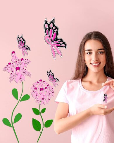 دبابيس طية صدر السترة للتوعية بسرطان الثدي، دبابيس مينا على شكل فراشة بشريط وردي، دبابيس شريطية رسمية من Hope Love، بروش سرطان الثدي للنساء والفتيات، لوازم المناسبات الخيرية العامة والاجتماعية in Saudi Arabia