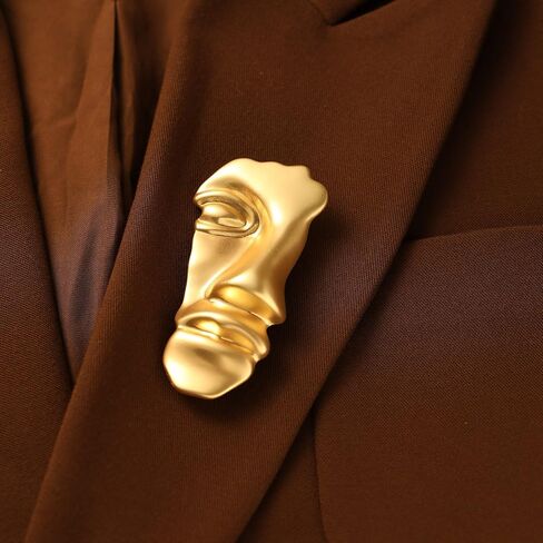 Yumikoo Golden Figure Face Mask Brooch - Vintage Minimalist Metal Brooches Women Men, Gold,Golden in Saudi Arabia
