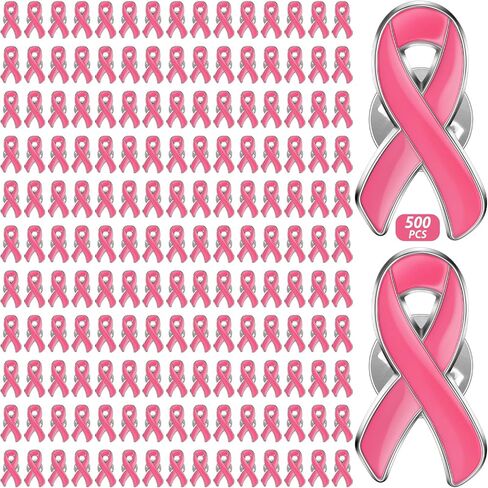 Hoteam 500 Pcs Breast Cancer Pink Ribbon Pins Breast Cancer Awareness Lapel Pin Hope Pink Ribbon Lapel Pin Charity Public Fundraiser Supplies for Breast Cancer Awareness in Kuwait