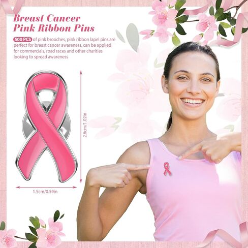 Hoteam 500 Pcs Breast Cancer Pink Ribbon Pins Breast Cancer Awareness Lapel Pin Hope Pink Ribbon Lapel Pin Charity Public Fundraiser Supplies for Breast Cancer Awareness in Kuwait