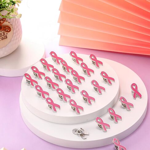 Hoteam 500 Pcs Breast Cancer Pink Ribbon Pins Breast Cancer Awareness Lapel Pin Hope Pink Ribbon Lapel Pin Charity Public Fundraiser Supplies for Breast Cancer Awareness in Kuwait