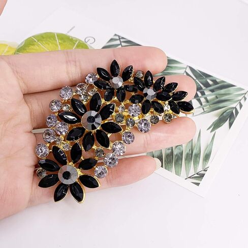 LAXPICOL Vintage Austrian Crystal Flower Leaf Bouquet Clusters Large Big Brooch Pin For Women Gold Tone in Kuwait