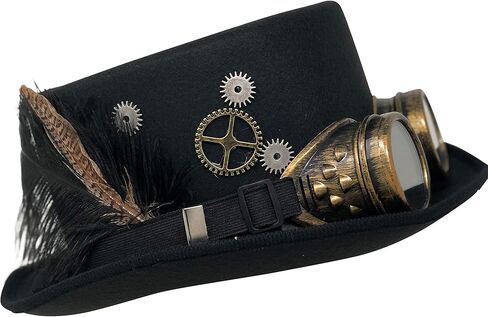 CHAPEAU TRIBE Black Steampunk Top Hat For Women With Removable Goggles Feather Halloween Vintage Hat Fancy Costume Cosplay Party Dress up Accessories For Adults Men & Women in Kuwait