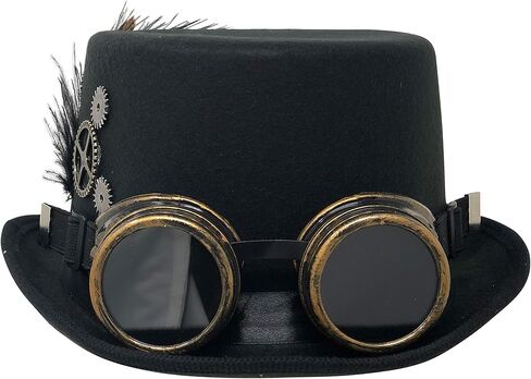 CHAPEAU TRIBE Black Steampunk Top Hat For Women With Removable Goggles Feather Halloween Vintage Hat Fancy Costume Cosplay Party Dress up Accessories For Adults Men & Women in Kuwait