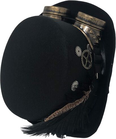 CHAPEAU TRIBE Black Steampunk Top Hat For Women With Removable Goggles Feather Halloween Vintage Hat Fancy Costume Cosplay Party Dress up Accessories For Adults Men & Women in Kuwait