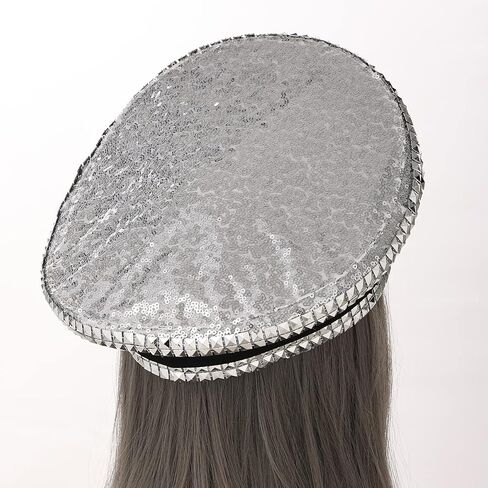 COSDREAMER Women's Burning Man Sequin Hat Festival Military Captain Hats with Goggles (Silver colorful) in Kuwait