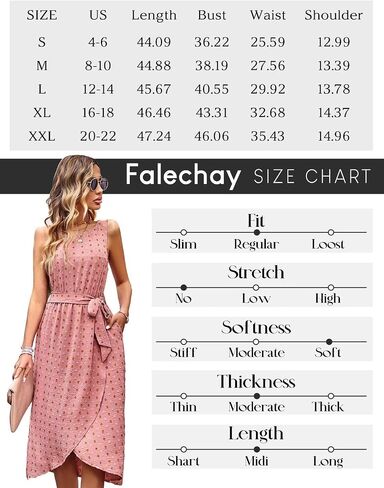 Falechay Summer Dresses for Women 2024 Belted Sleeveless Split Midi Dress Casual Crew Neck Boho Sundress with Pockets in Saudi Arabia